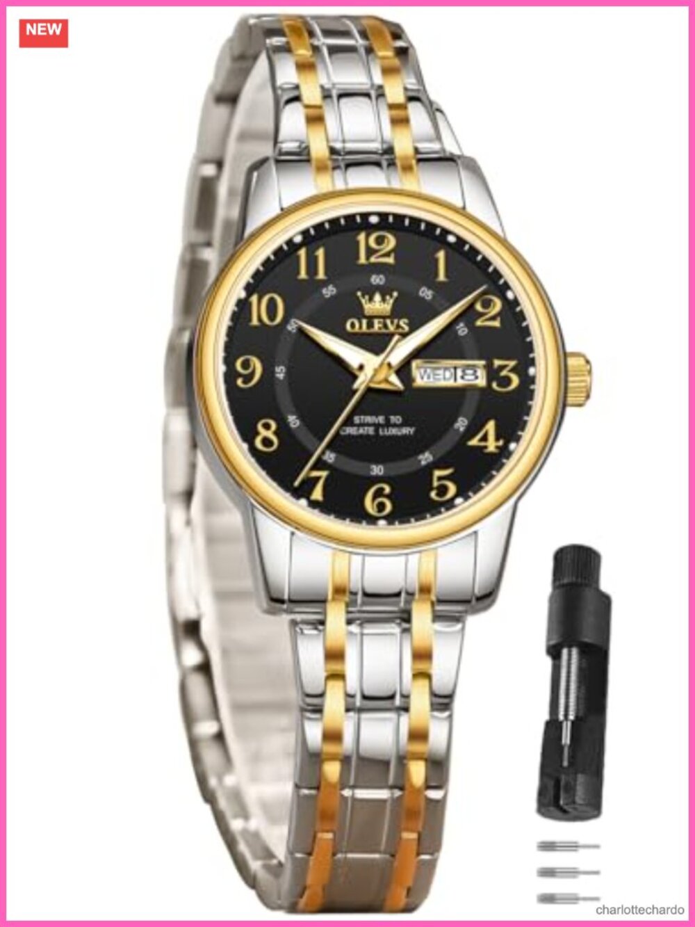 OLEVS Women's Dress Watch 30M Waterproof Stainless Steel Long Band